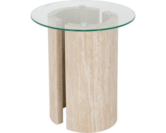 MODENA SIDE TABLE - CLEAR GLASS/CREAM MARBLE EFFECT