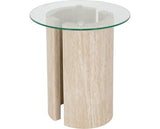 MODENA SIDE TABLE - CLEAR GLASS/CREAM MARBLE EFFECT