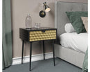 Jupiter metal 1 drawer bedside cabinet, gold drawer with black handle and legs
