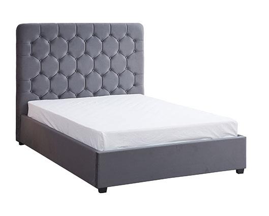 MADISON 4'6" OTTOMAN BED - GREY VELVET FABRIC