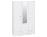 DENVER 3 DOOR 2 DRAWER MIRRORED WARDROBE - WHITE GLOSS