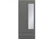 NEVADA MIRRORED 2 DOOR WARDROBE - 3D EFFECT GREY