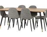 HAMILTON & ATHENS LARGE DINING SET (X6 CHAIRS) - MEDIUM OAK EFFECT/GREY FAUX LEATHER