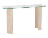MODENA CONSOLE TABLE - CLEAR GLASS/CREAM MARBLE EFFECT