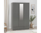 DENVER 3 DOOR 2 DRAWER MIRRORED WARDROBE - GREY GLOSS