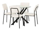 SHELDON ROUND GLASS TOP DINING SET (X4 CHAIRS) - CLEAR GLASS/IVORY BOUCLE FABRIC