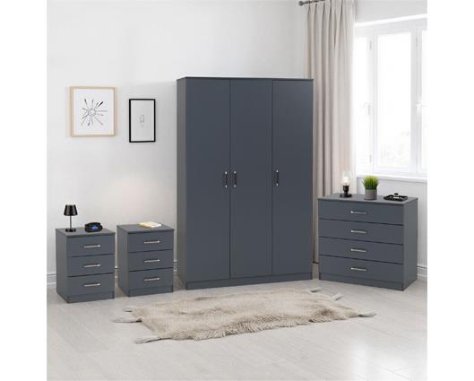 DAKOTA 3 DOOR WARDROBE BEDROOM SET - DARK GREY