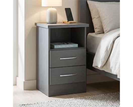 NEVADA 2 DRAWER BEDSIDE - 3D EFFECT GREY
