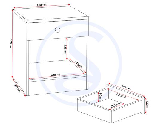 DENVER 1 DRAWER BEDSIDE - WHITE GLOSS