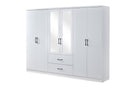 6 Door Wardrobe - White (Black Handles)