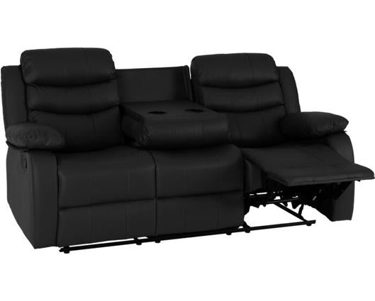 Roma 3 Seater Recliner Sofa - Black Faux Leather