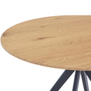 Aspen round dining table, light oak effect top with black pedestal leg