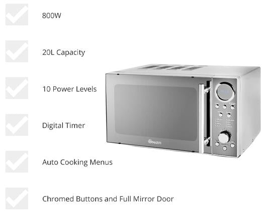 Swan 800W 20L Digital Microwave Silver