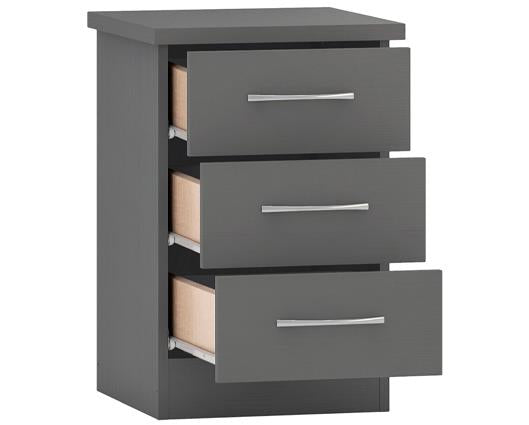 NEVADA 3 DRAWER BEDSIDE - 3D EFFECT GREY
