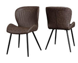 MARLOW & QUEBEC DINING SET (X4 CHAIRS) - WHITE MARBLE/BROWN FAUX LEATHER