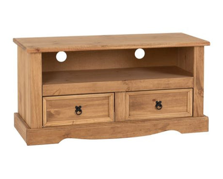 Corona 2 Drawer Flat Screen TV Unit - Distressed Waxed Pine