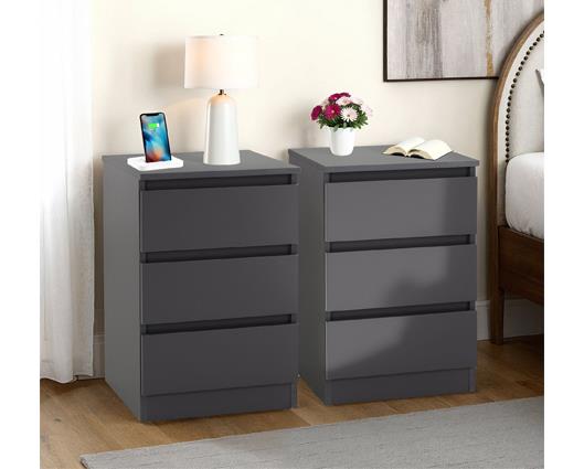 MALVERN 3 DRAWER BEDSIDE X2 - GREY