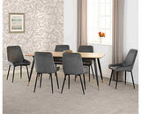 HAMILTON & AVERY LARGE DINING SET (X6 CHAIRS) - MEDIUM OAK EFFECT/GREY VELVET