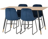 HAMILTON & LUKAS MEDIUM DINING SET (X4 CHAIRS) - MEDIUM OAK EFFECT/SAPPHIRE BLUE VELVET