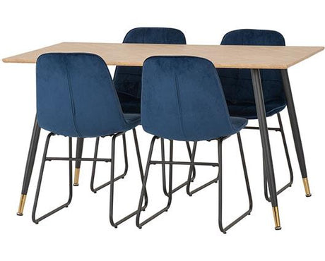 HAMILTON & LUKAS MEDIUM DINING SET (X4 CHAIRS) - MEDIUM OAK EFFECT/SAPPHIRE BLUE VELVET