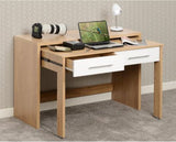Santos 2 Drawer Slider Desk - White High Gloss/Light Oak Effect Veneer
