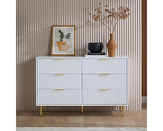 Zara 6 Drawer Fluted Chest - White