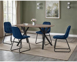 ATHENS RECT & LUKAS DINING SET (X4 CHAIRS) - MEDIUM OAK EFFECT/SAPPHIRE BLUE VELVET