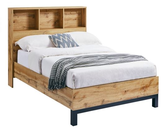 Bali Bookcase Headboard Double Bed - Pine