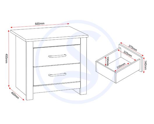 PORTLAND 2 DRAWER BEDSIDE - WHITE/OAK EFFECT