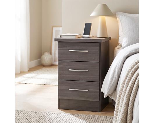 NEVADA 3 DRAWER BEDSIDE - BLACK WOOD GRAIN