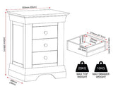 BORDEAUX 3 DRAWER BEDSIDE - IVORY