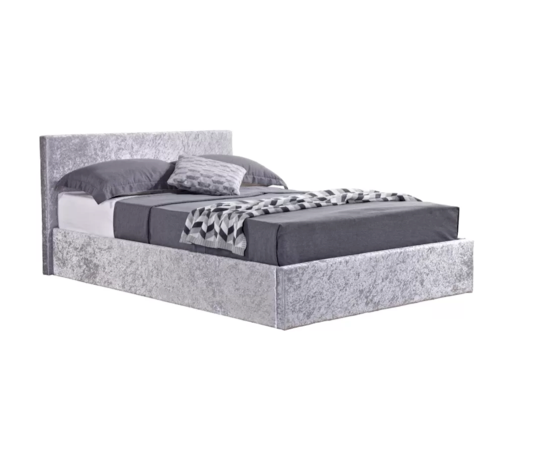 Berlin Double Ottoman Bed - Steel Crushed Velvet