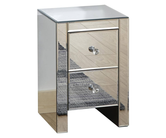 Micah Mirrored 2 Drawer Slim Chest- Clear Glass