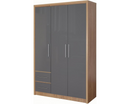 Santos 3 Door 2 Drawer Wardrobe - Grey High Gloss/Light Oak Effect Veneer