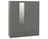 DENVER 4 DOOR 2 DRAWER MIRRORED WARDROBE - GREY GLOSS