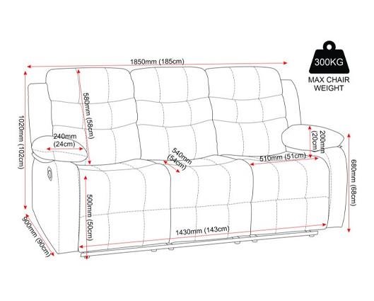 Roma 3 Seater Recliner Sofa - Black Faux Leather