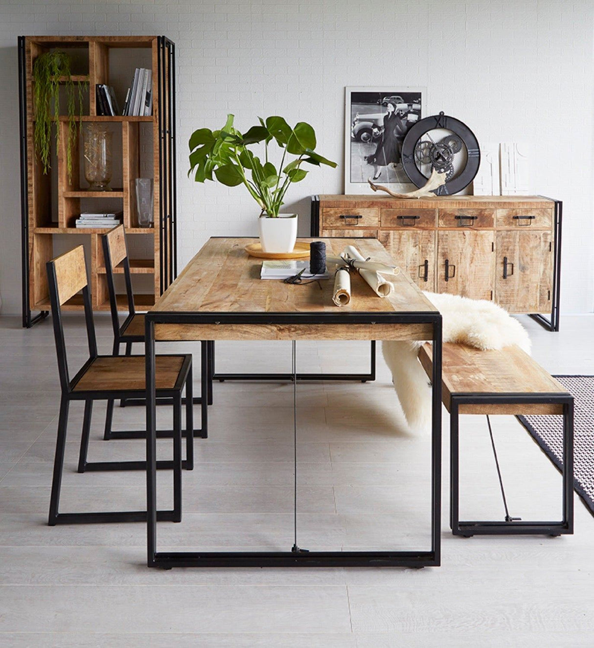 Cole Industrial Metal & Wooden Regular Dining Table