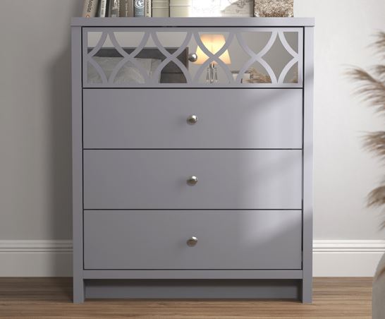 Arianna 4 Drawer Chest with Mirror- Cool Grey