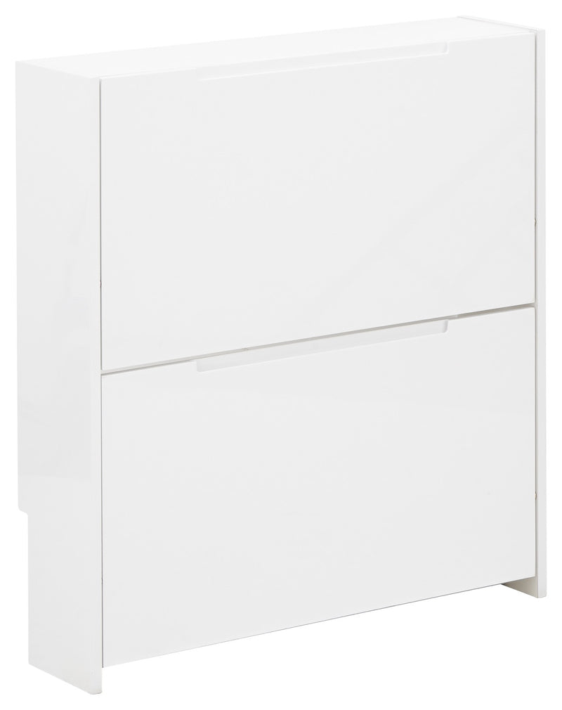 Slim High Gloss 2 Tier Shoe Cabinet-White