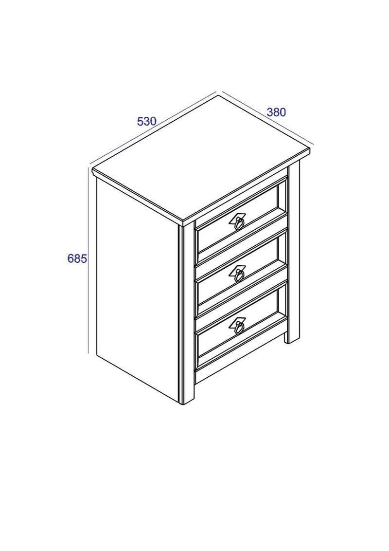 Corona Carbon 3 Drawer Bedside Cabinet