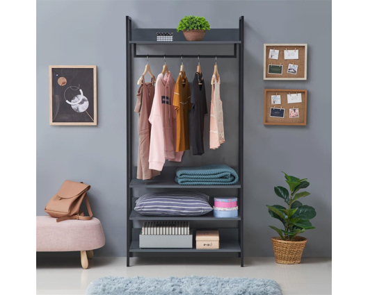 Zahra 3 Piece Bedroom Furniture Set Open Wardrobes-Dark Grey