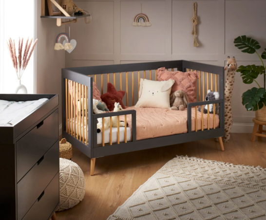 Maura Mini Cot Bed - Slate with Natural