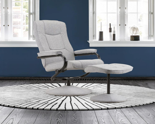 Manuel Swivel Chair & Footstool-Grey