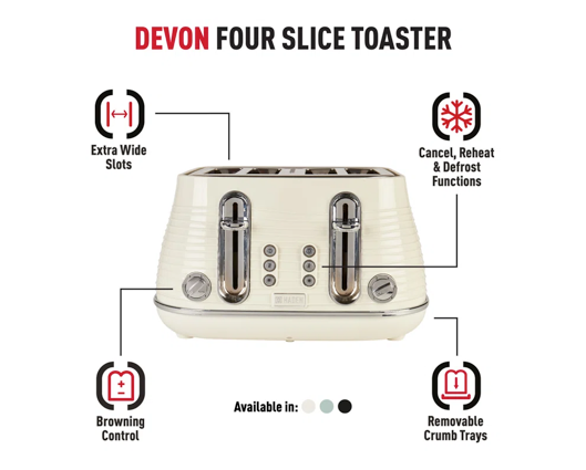 Haden Devon 4 Slice Toaster Cream