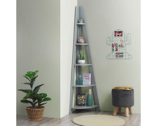 Corner Ladder Bookcase-Grey