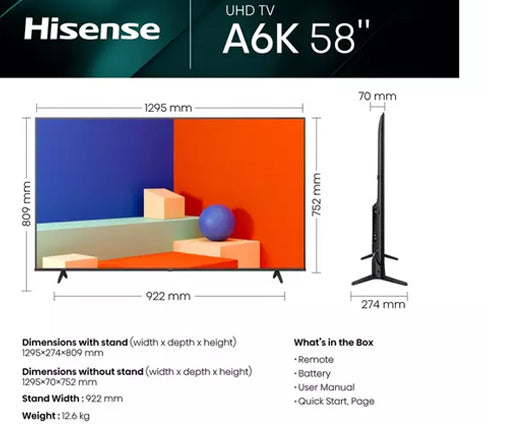 HISENSE 58A6KTUK 58" Smart 4K Ultra HD HDR LED TV with Amazon Alexa