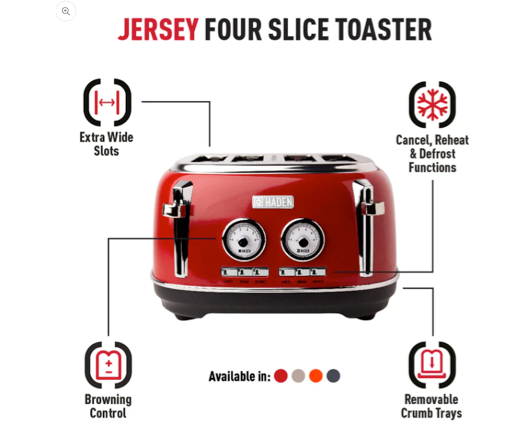 Haden Jersey 4 Slice Toaster Red