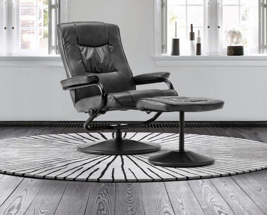 Memphis Swivel Chair & Footstool-Black