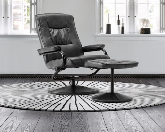 Manuel Swivel Chair & Footstool-Black