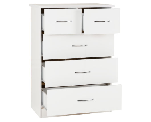Nevada 3+2 Drawer Chest - White Gloss